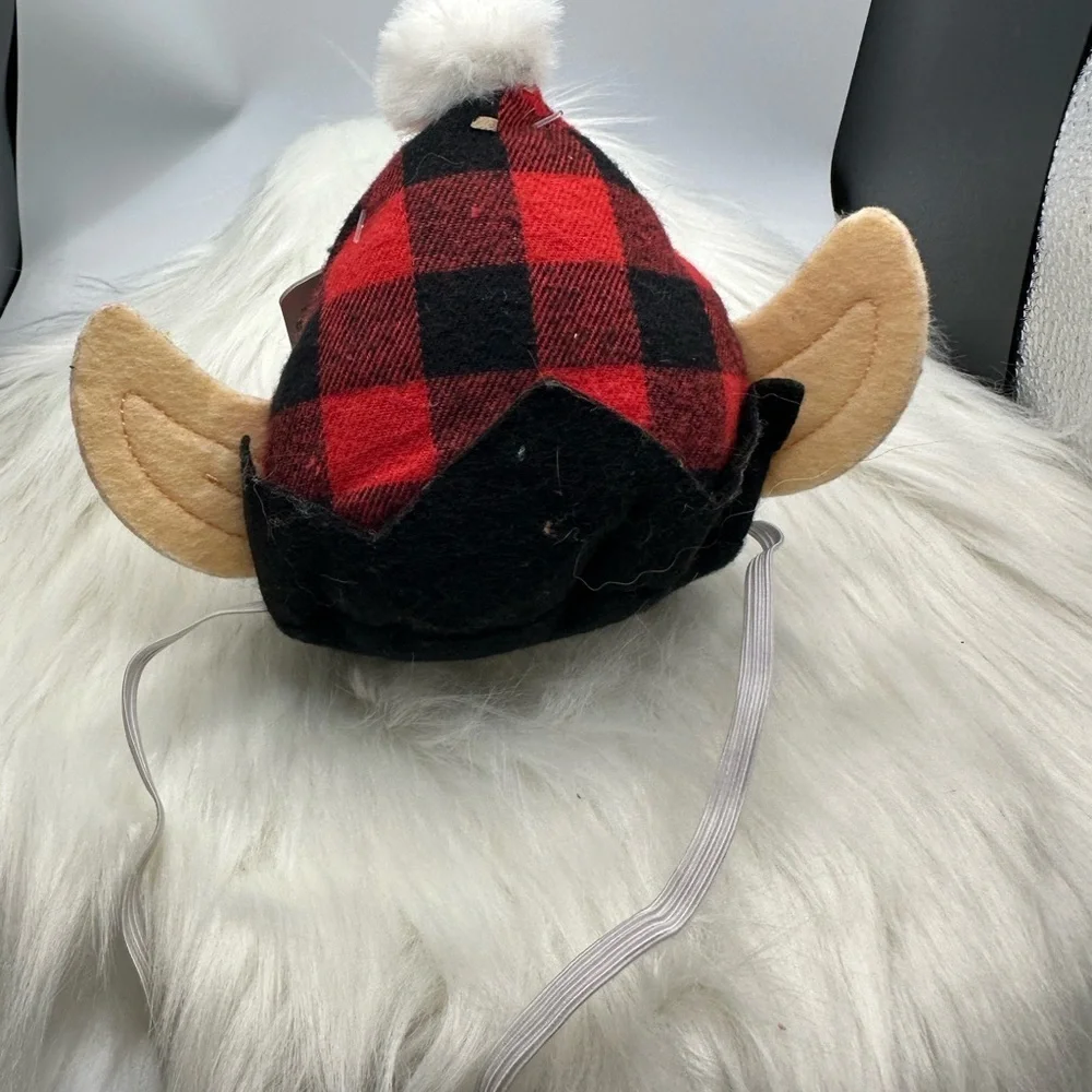 🩷5/$10 PET Red and Black Plaid Elf Hat with Ears